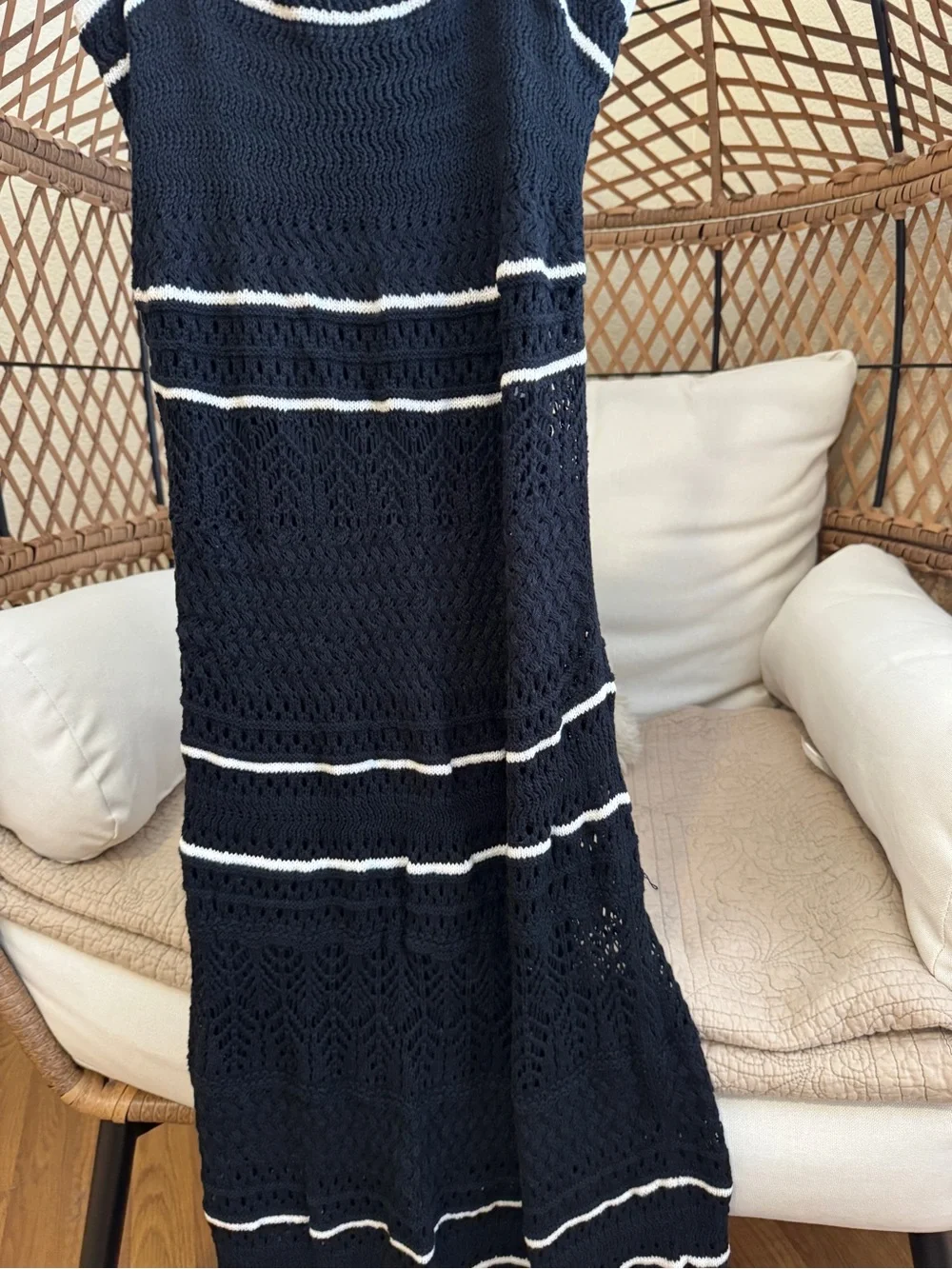 Abercrombie and Fitch Crochet Style Maxi Dress Black and White Medium